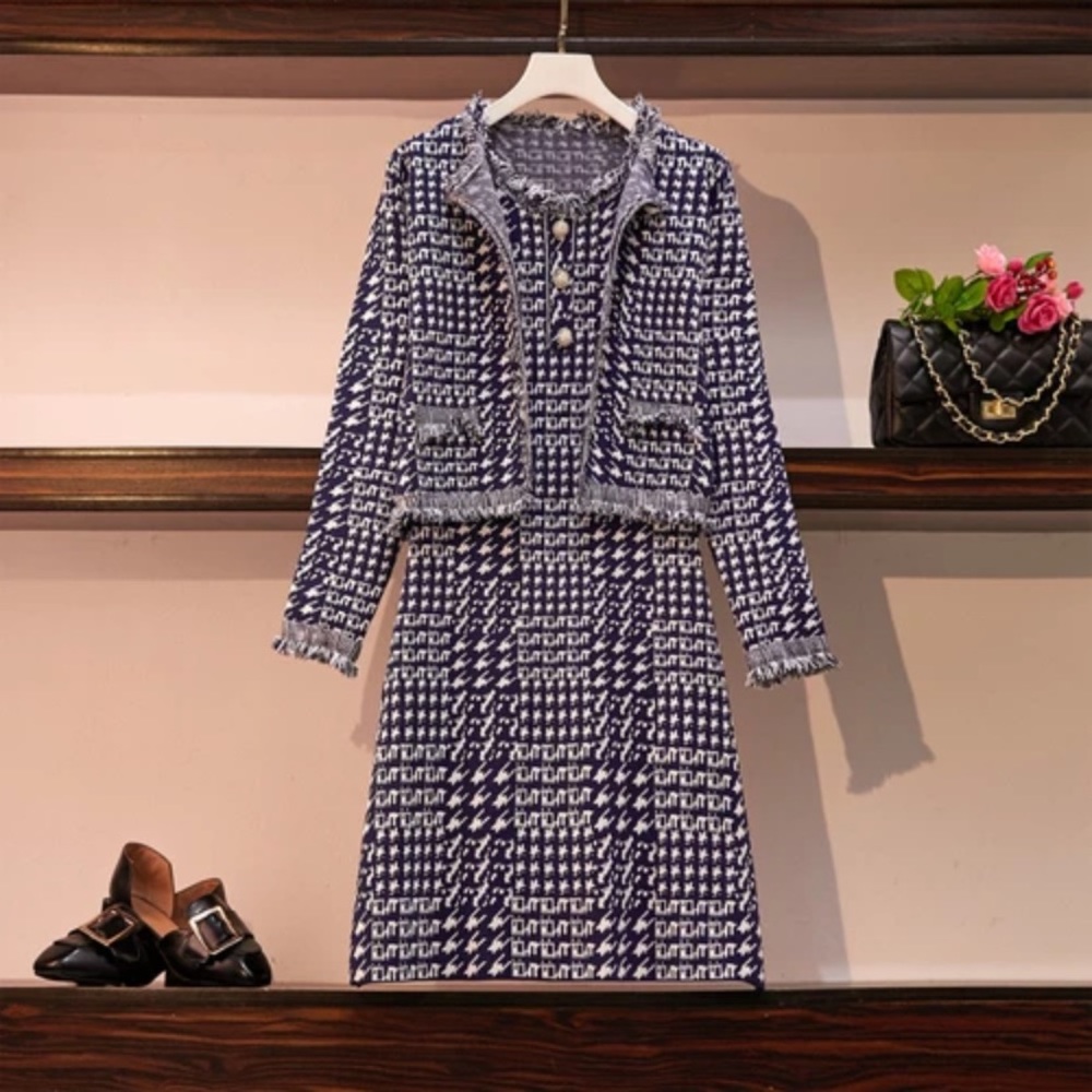 Dress Knitted Short Jacket Coat+Mini Tank Tassels